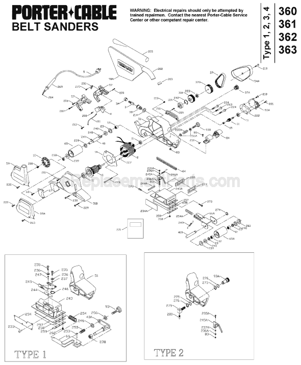 Page A Diagram and Parts List for 361 Type 3 Porter Cable Sander Polisher